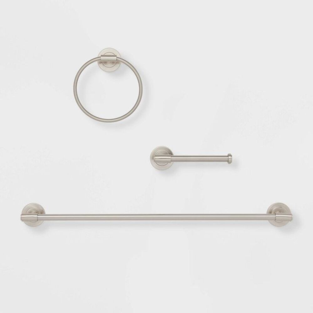 3pc Zinc & Stainless Steel Bathroom Hardware Set - Brushed Nickel
